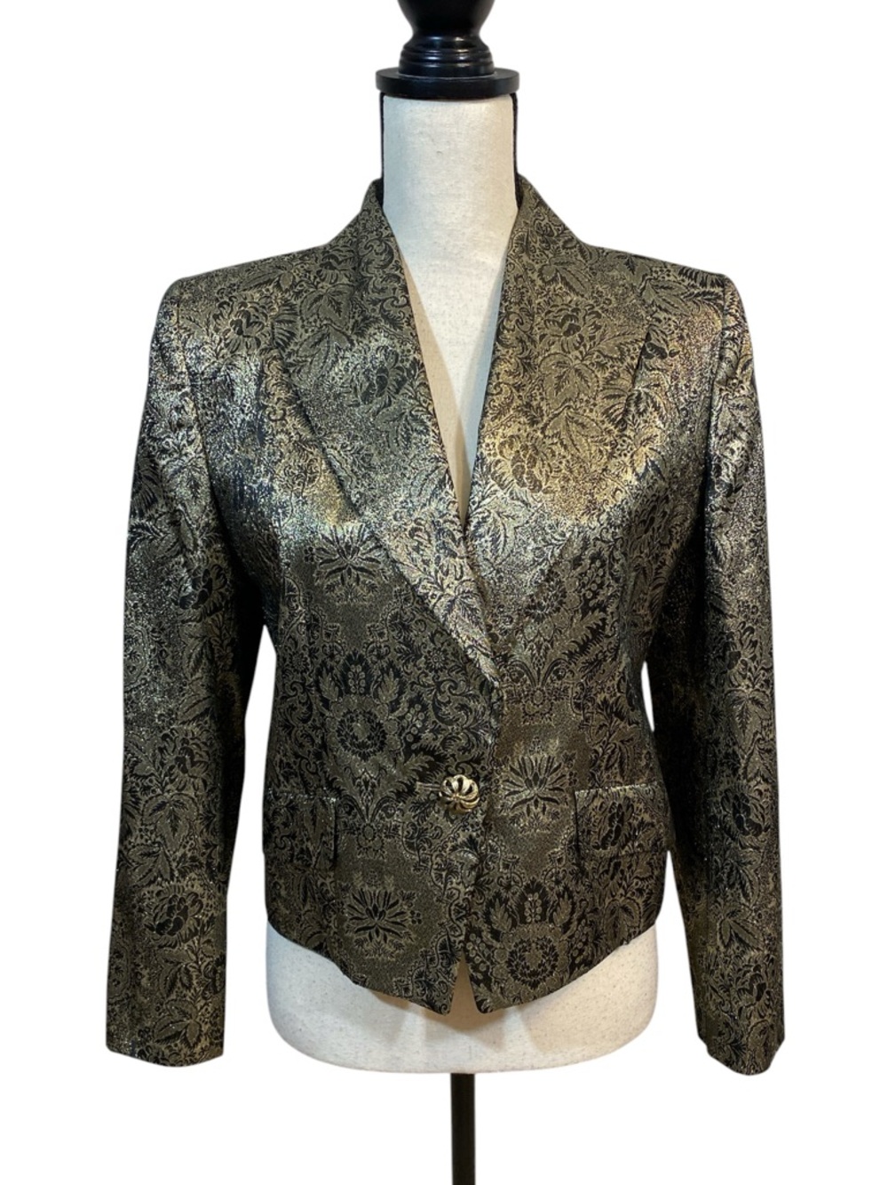 Vintage Evan Picone 1980’s Metallic Gold Jacquard Blazer 4P
